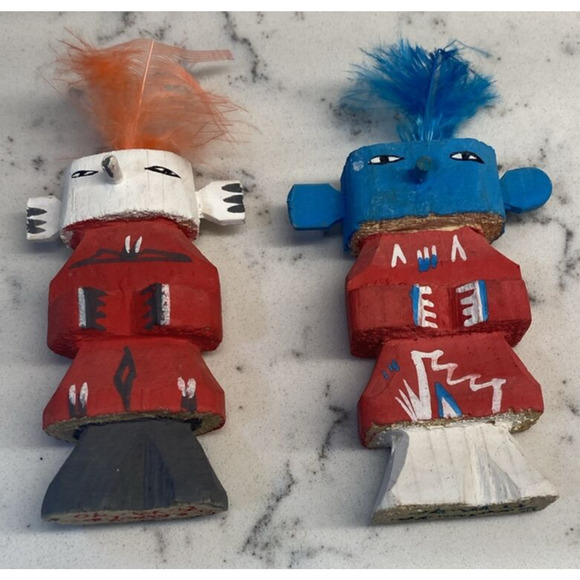 Vintage 90's Native American Hopi Kachina Dolls Set Hand Made Artisan Signed N.M - Picture 1 of 8